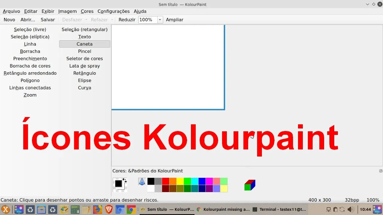 Como colocar icones na barra de ferramentas do Kolourpaint. Ícones não aparecem no Kolourpaint