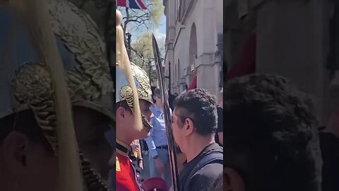 Guard bumps in to tourist slow motion #horseguardsparade