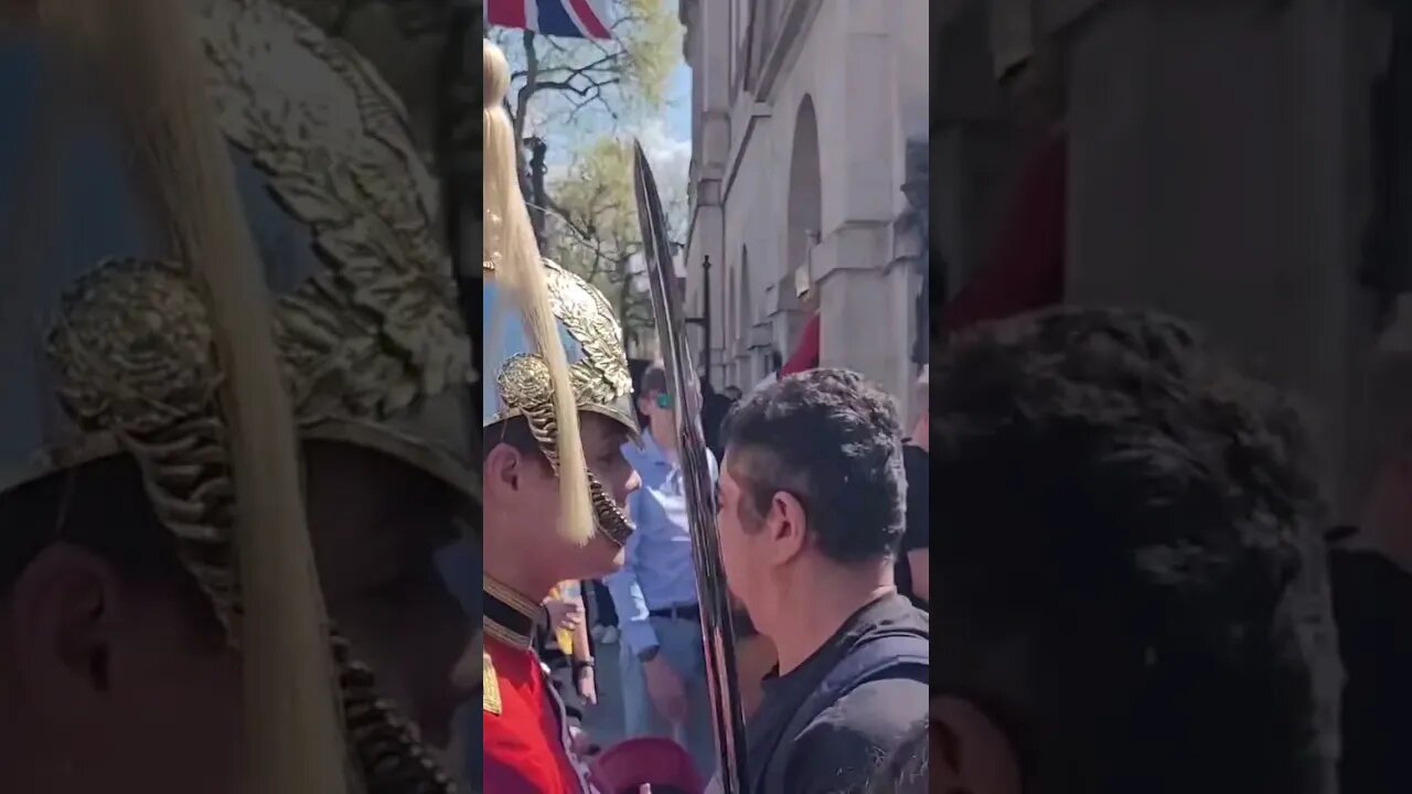 Guard bumps in to tourist slow motion #horseguardsparade