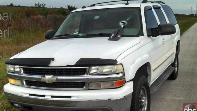 An oar crashes through a woman's car on Alligator Alley