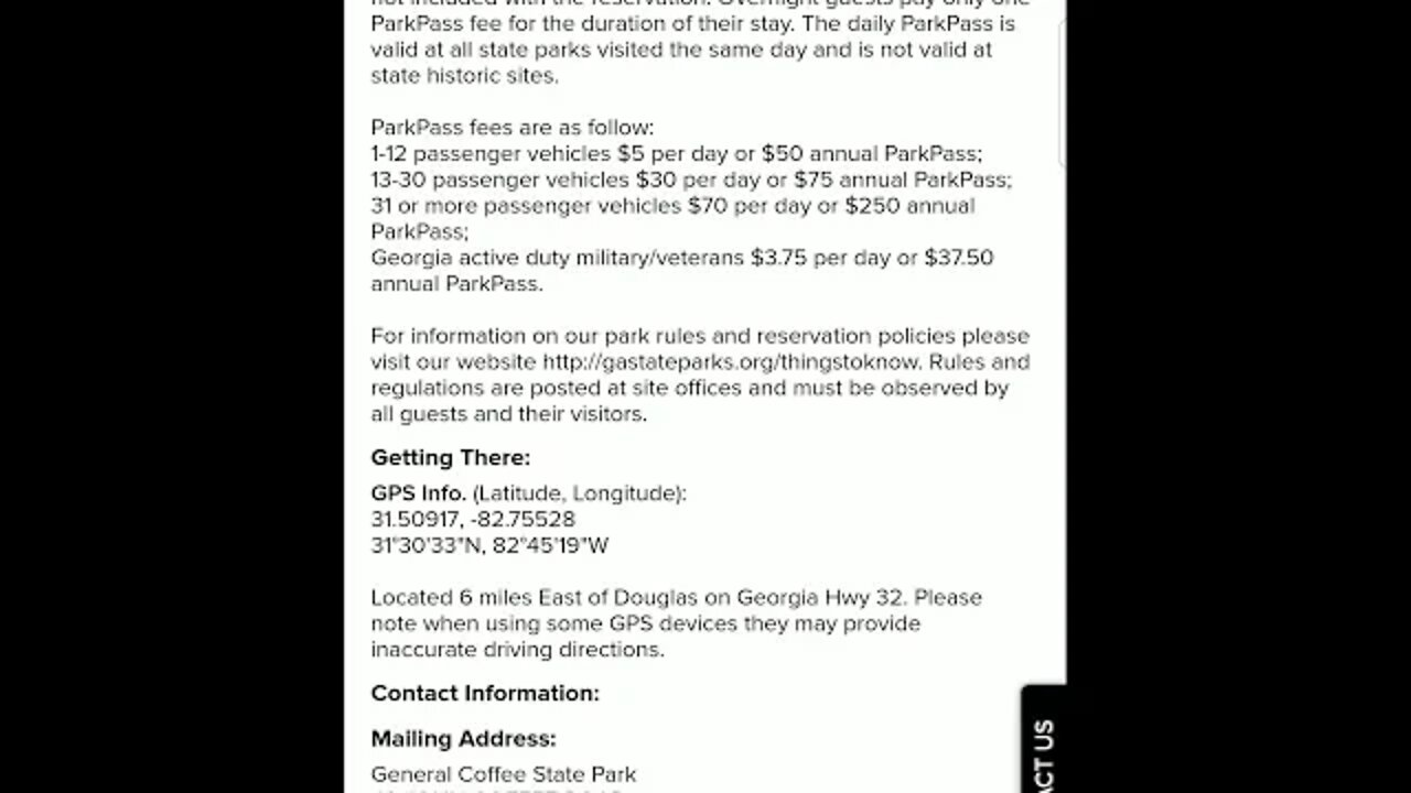 **Correct Address General Coffee state park