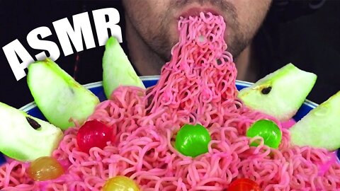 ASMR SWEET PINK NOODLES + CANDY + PEAR | MUKBANG | EATING SOUND (NO TALKING) 🎧 BEST SOUND