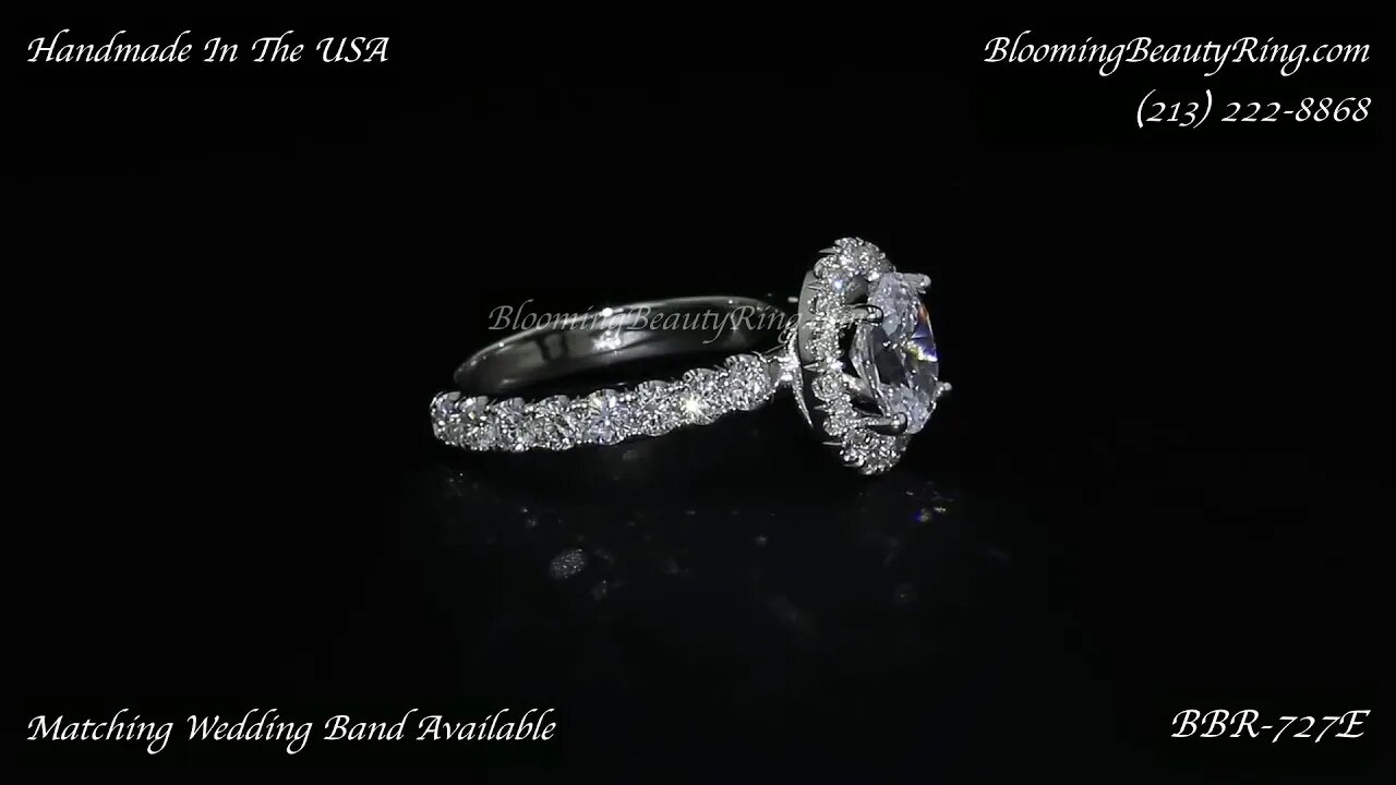 BBR 727E Oval Diamond Halo Engagement Ring By BloomingBeautyRing.com