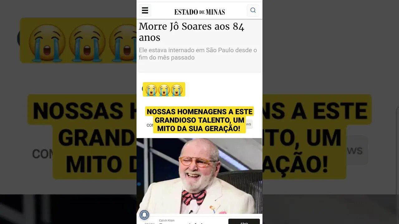 JÔ SOARES MORREU E DEIXARÁ SAUDADES PARA MUITOS DE NÓS! QUE DEUS CONFORTE A FAMÍLIA. MORTE JÔ SOARES