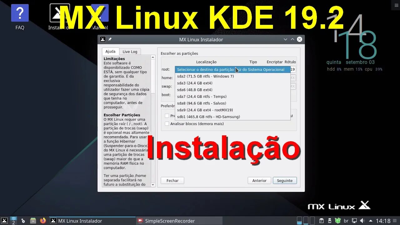 Instalação do MX Linux KDE 19.2 64 bit em dual boot com o Windows