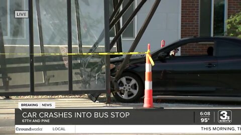 Car crashes into bus stop in Omaha's Aksarben Village neighborhood