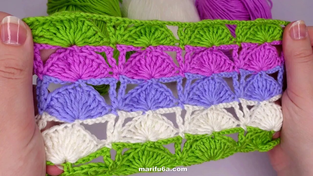 How to crochet peacock shell stitch for blanket simple tutorial by marifu6a