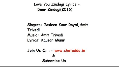 Love You Zindagi - Lyrics, Singer-Jasleen Kaur, Royal Amit Trivedi