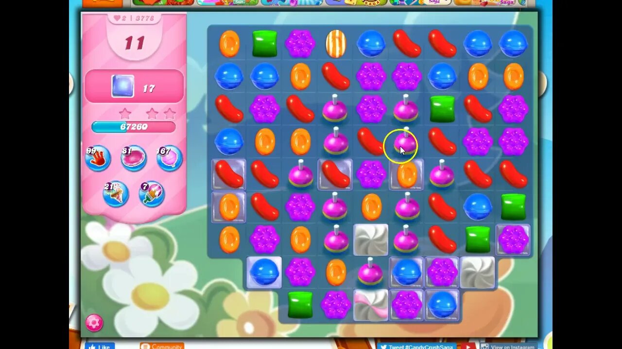 Candy Crush Level 3778 Talkthrough, 22 Moves 0 Boosters