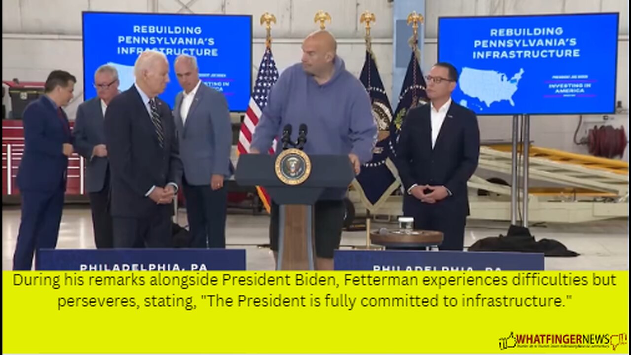 During his remarks alongside President Biden, Fetterman experiences difficulties but perseveres