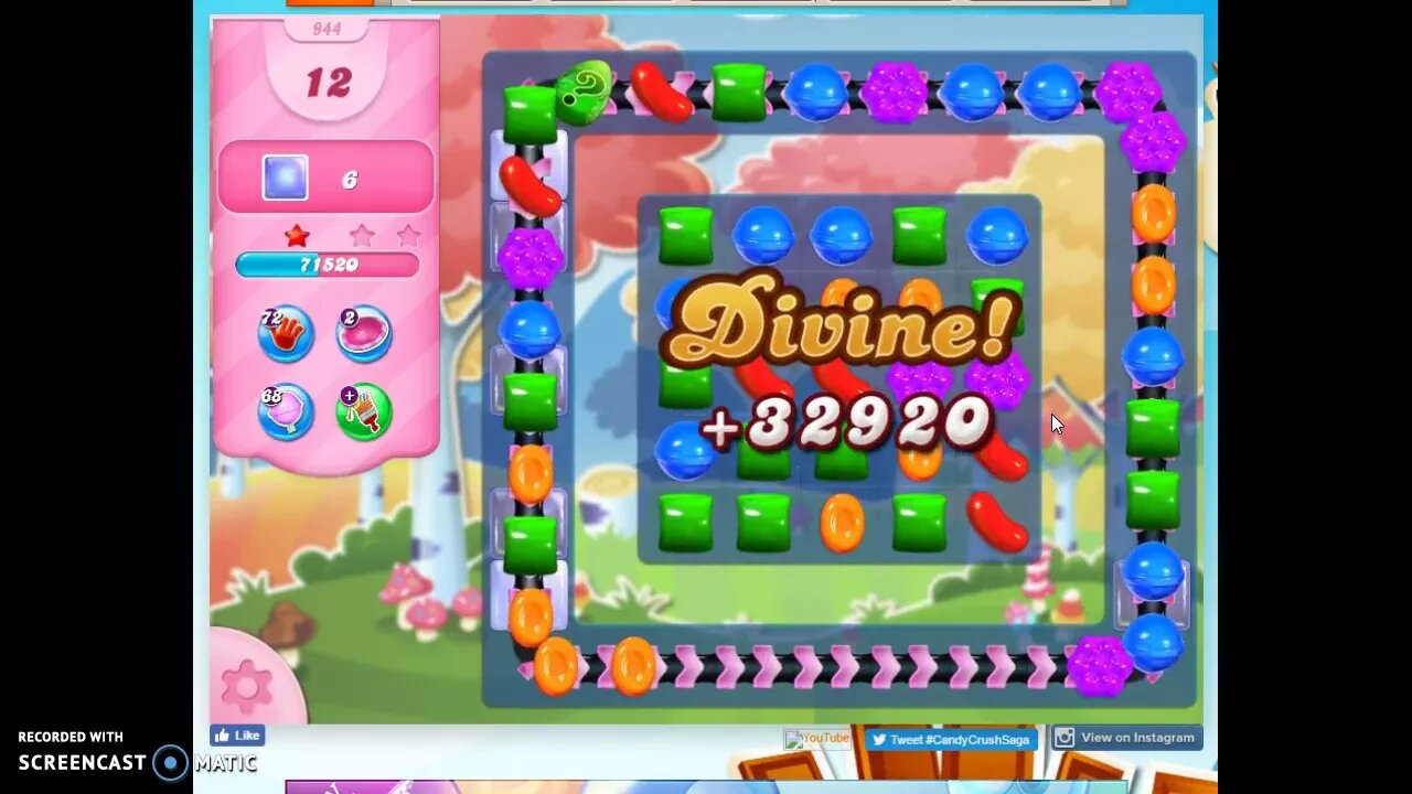Candy Crush Level 944 Audio Talkthrough, 1 Star 0 Boosters