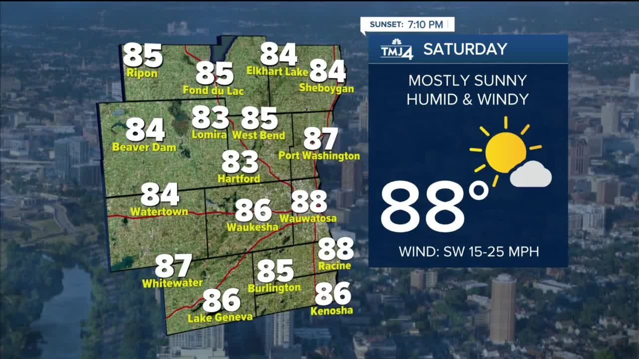 Breezy and warmer Saturday, with highs in the upper 80s