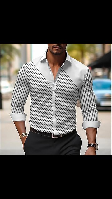 Men's Line Plaid Shirt High Quality Lapel Long Sleeve Men's Social Shirt Luxury Clothing