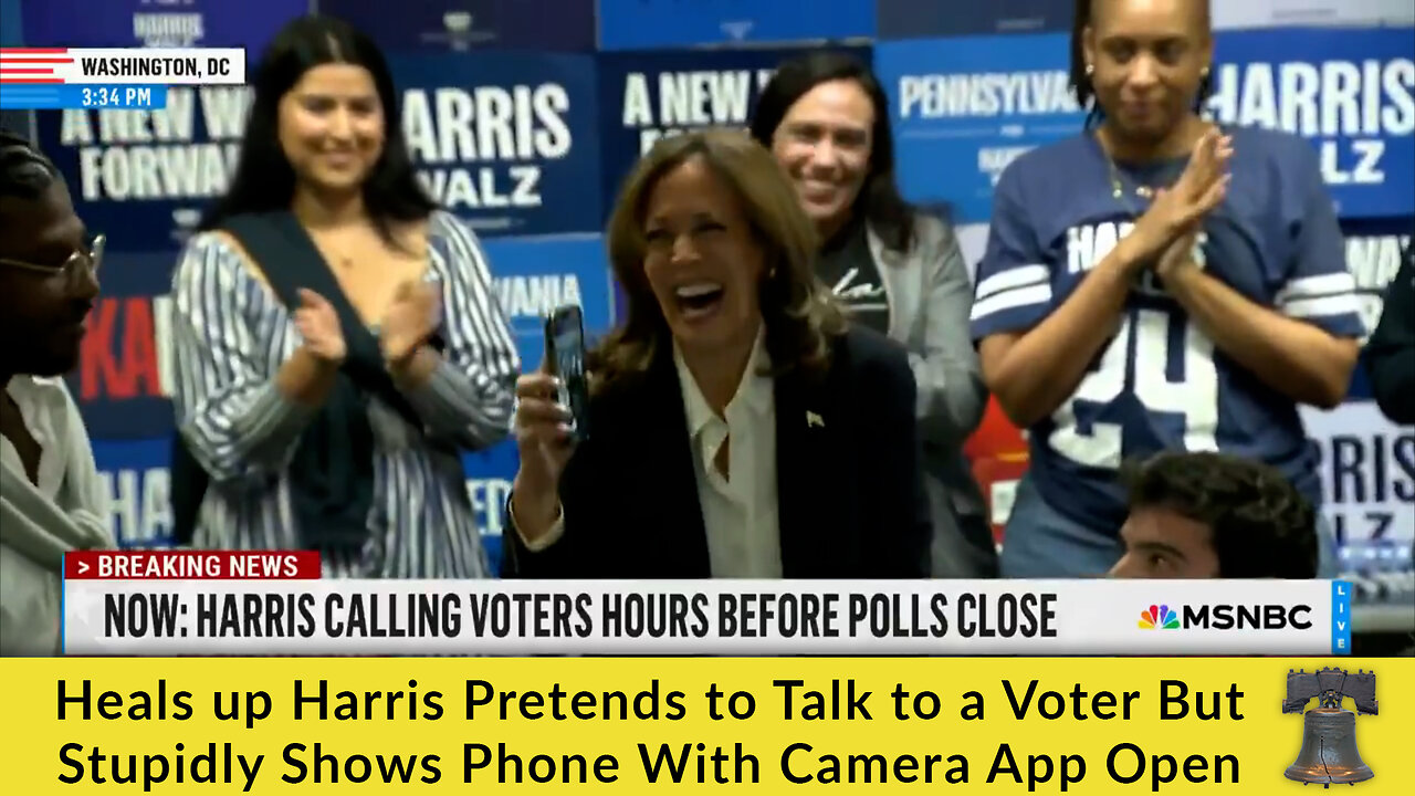 Heals up Harris Pretends to Talk to a Voter But Stupidly Shows Phone With Camera App Open