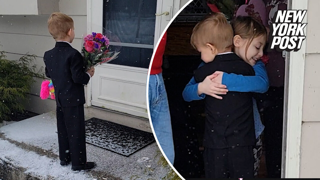 5-year-old Romeo surprises Valentine with flowers and a unicorn