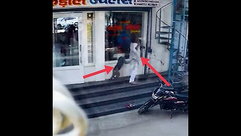 When the shop owner tries to scare a monkey,