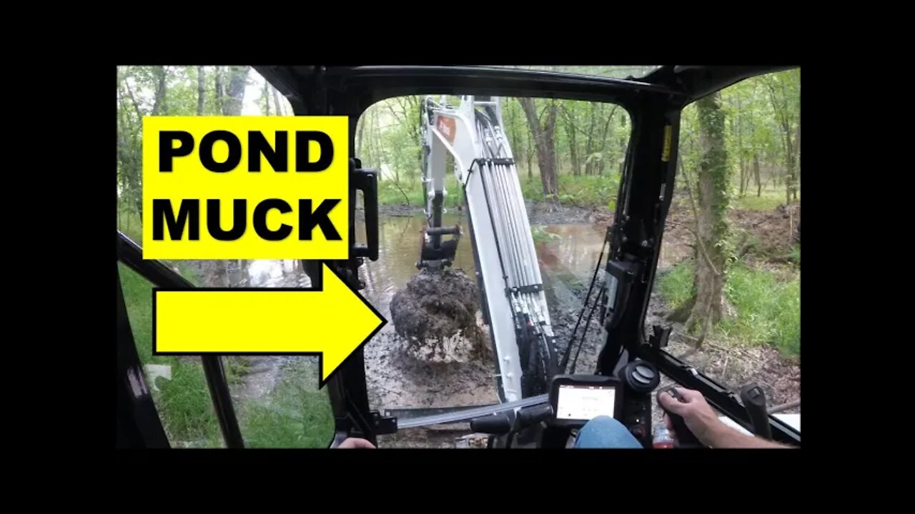 Cleaning silted cattle pond raw bonus cab footage Bobcat e42 R series