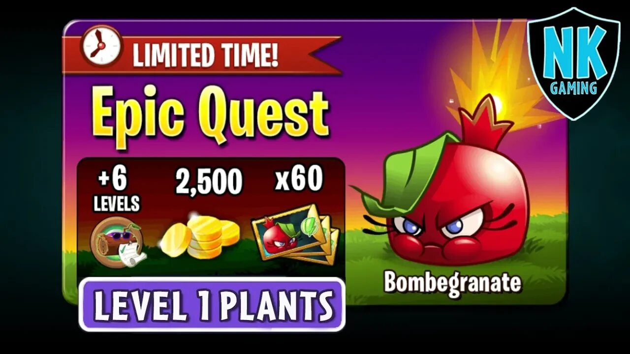 PvZ 2 - Epic Quest: Bombegranate - Level 1 Plants