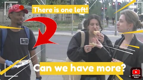 Giving away FREE FOOD in exchange for street interviews in Poland