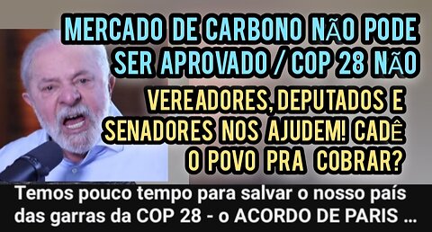 Mercado de Carbono NÃO PODE SER APROVADO Vereadores Deputados Senadores POVO ALERTA COP 28 NÃO!