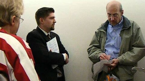 A Scott Brown aide talks to our group.AVI