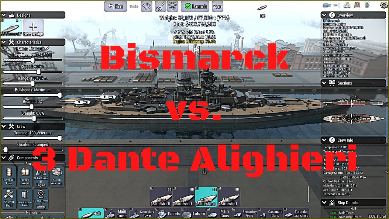 Bismarck vs. 3 Dante Alighieri