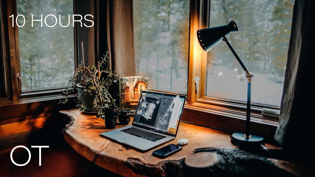 A Cozy Cabin Workspace with a Blizzard Outside | Howling Wind & Blowing Snow | Relax | Study | Sleep