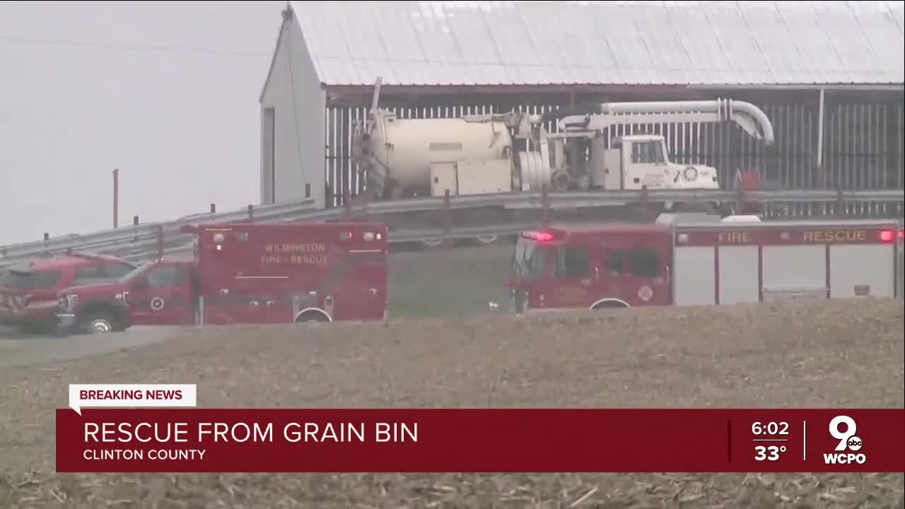 Crews rescue man trapped for hours in grain bin