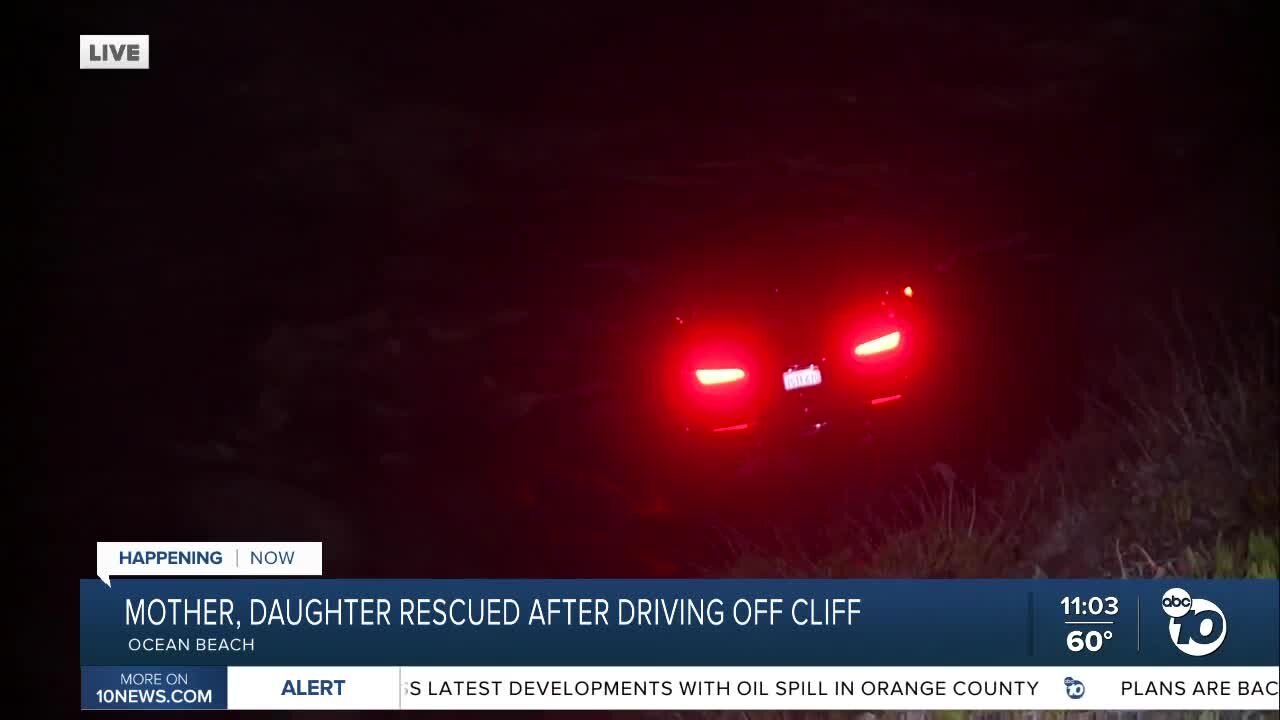 Woman, child injured after car drives over cliff in Ocean Beach