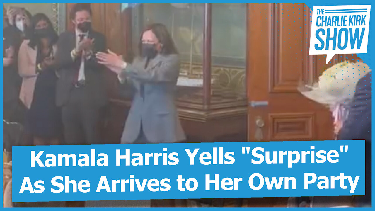 Kamala Harris Yells "Surprise" As She Arrives to Her Own Party