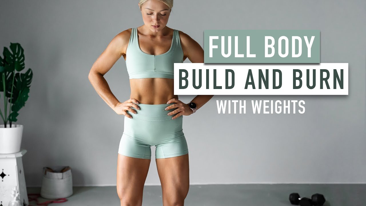 30 MIN FULL BODY Build and Burn HIIT Workout with weights, dumbbells - build strength, burn fat