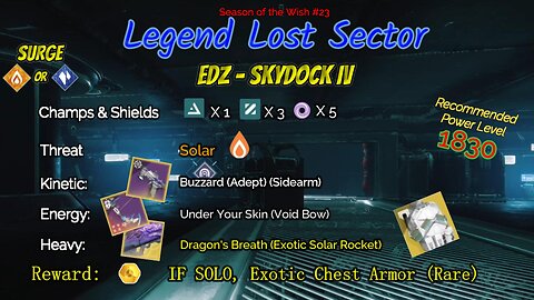 Destiny 2 Legend Lost Sector: EDZ - Skydock IV on my Solar Titan 12-29-23