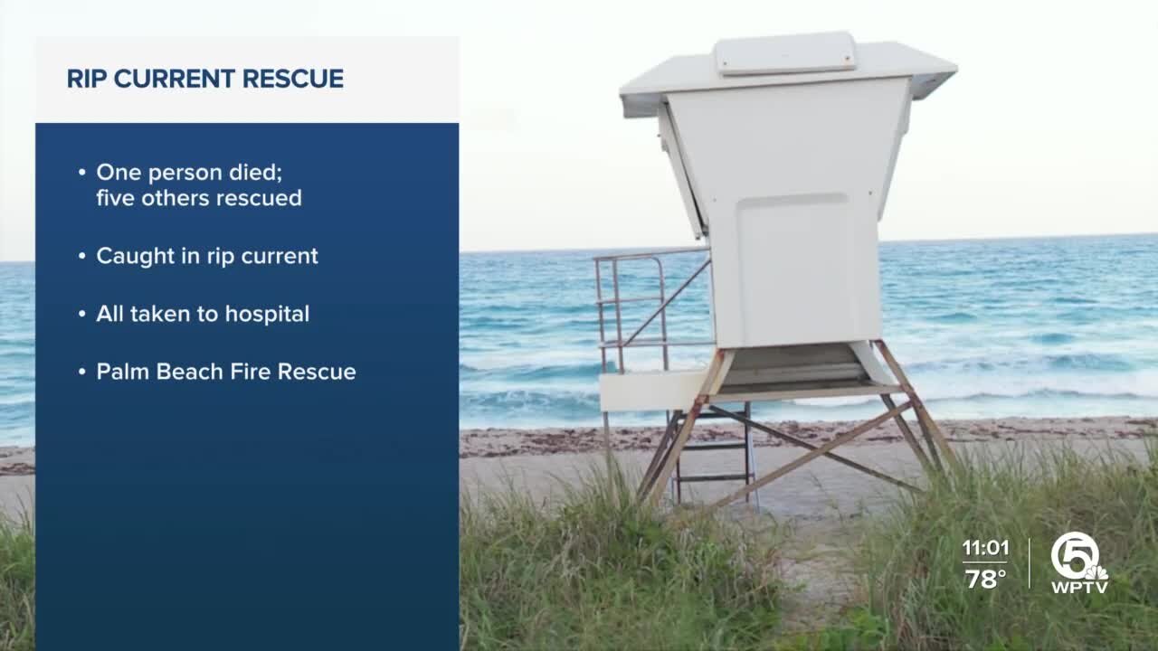 1 swimmer dies, 5 others hospitalized after being rescued from rip currents along the coast of Palm Beach