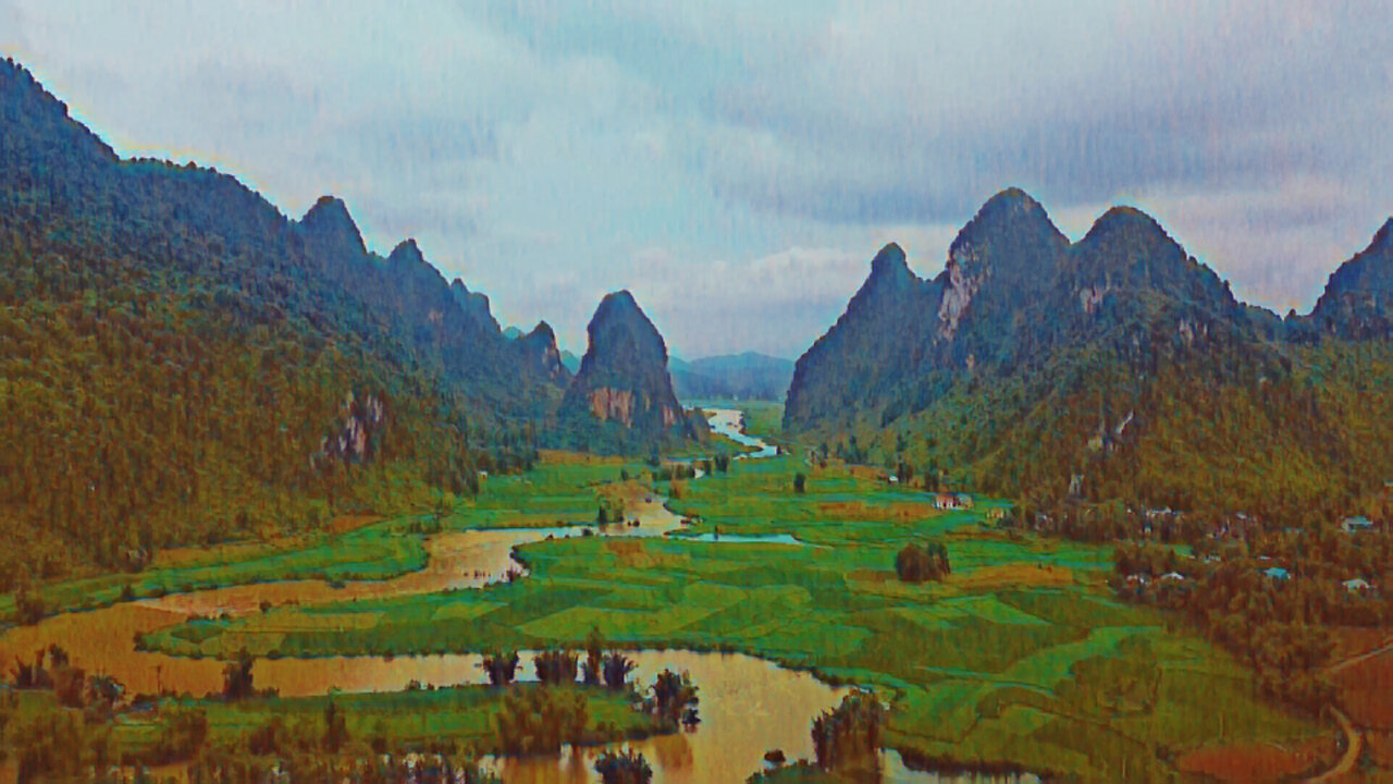 Beautiful Mountains with Vibrant Artistic Effect Added (calming music)