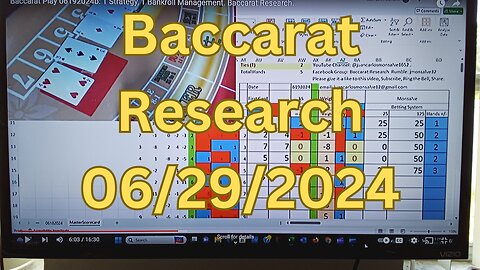 Baccarat Play 06292024: 1 Strategy, 1 Bankroll Management. Baccarat Research.