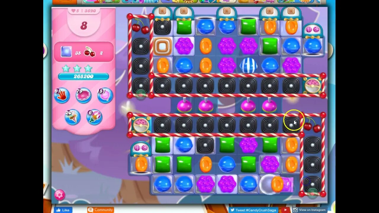 Candy Crush Level 3690 Talkthrough, 12 Moves 0 Boosters