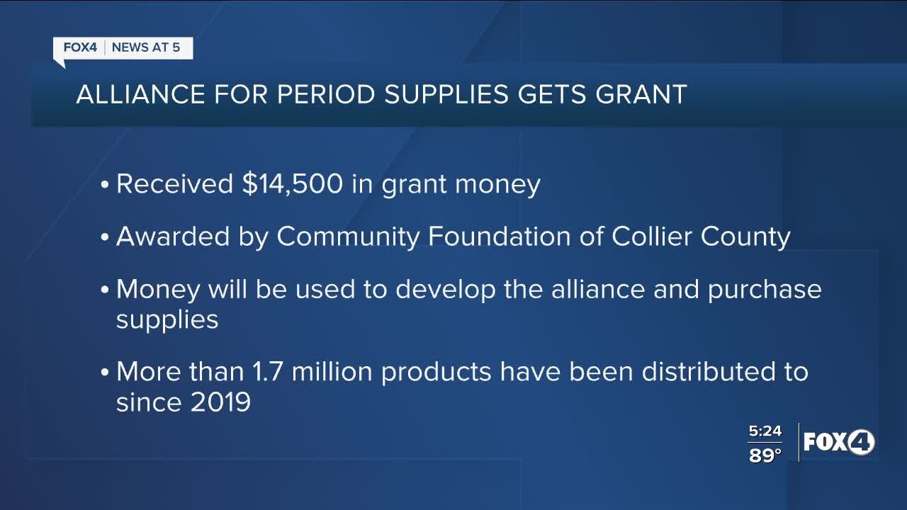 ALLIANCE FOR PERIOD SUPPLIES GETS GRANT