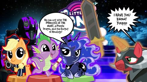 Princess Luna, Spike, & Retro AJ have their final duel with Bigmach!