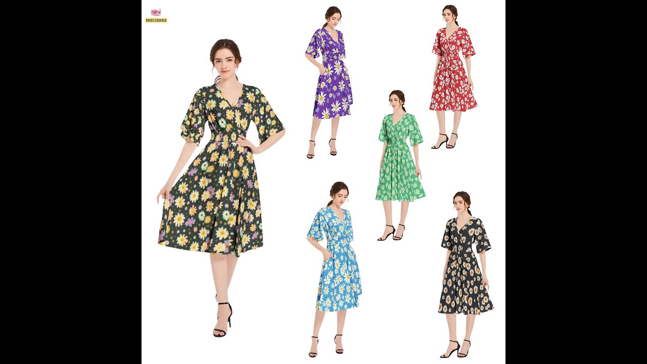 Latest arrivals V-neck Spring flowers Midi dress