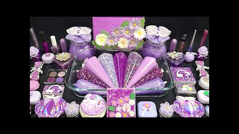 Mixing 💜 PURPLE | Makeup, Eyeshadow, parts, spangles, glitter and Random into slime, ASMR