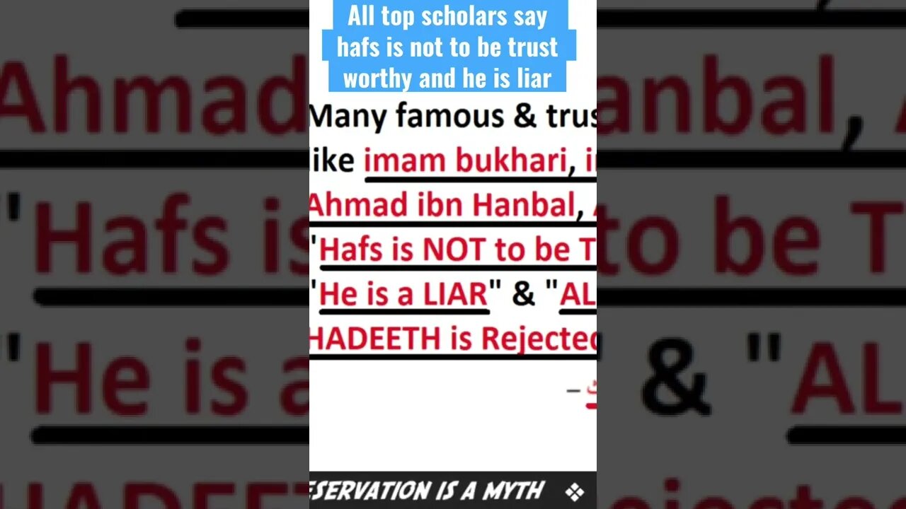 All top scholars says hafs is not a trust worthy and he is a liar - rob Christian