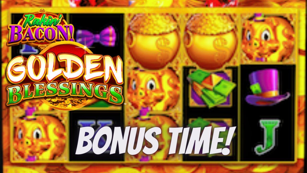 Rakin' Bacon Golden Blessings Slot Machine - Bonus Fun AGS Free Spins and Pick Bonus #rakin