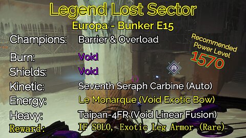 Destiny 2 Legend Lost Sector: Europa - Bunker E15 on my Warlock 11-20-22