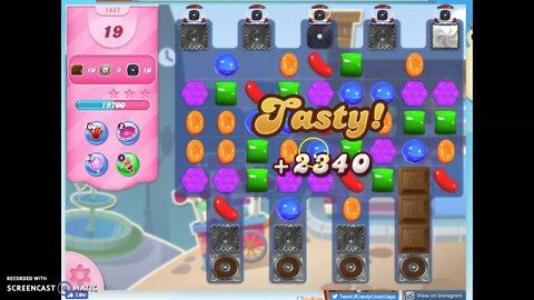 Candy Crush Level 1447 Audio Talkthrough, 2 Stars 0 Boosters
