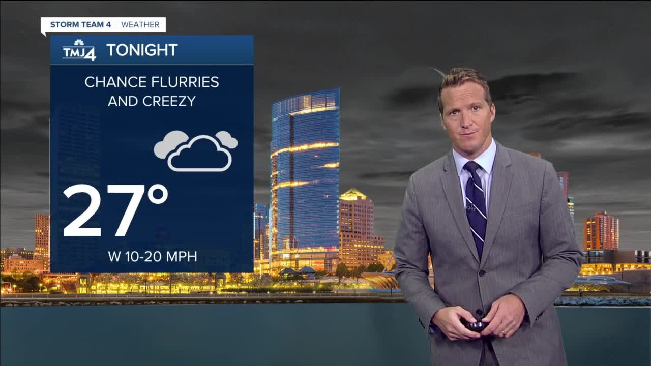 Flurries possible tonight, lows fall into the 20s