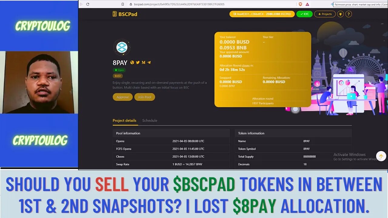 Should You Sell Your BSCPAD Tokens In Between 1st & 2nd Snapshots? I Lost 8PAY Allocation.