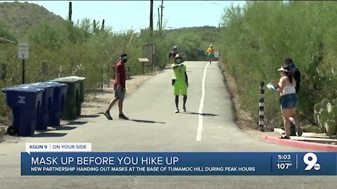 UArizona, Pima County hand out free masks at Tumamoc Hill