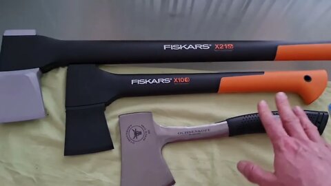 AXES Fiskars X10 X21 Ochsenkopf H1 HammerTomahawk Gluedbeater HANDLE STEEL FIBERGLASS comparison EDC