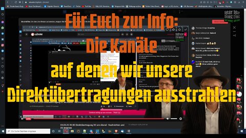 Für Euch zur Info: Die Kanäle, auf denen wir unsere Direktübertragungen (Live-Streams) ausstrahlen!