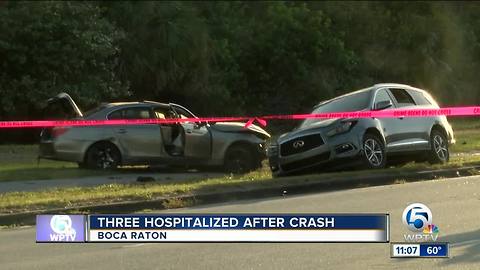 Three hospitalized after crash in West Boca Raton